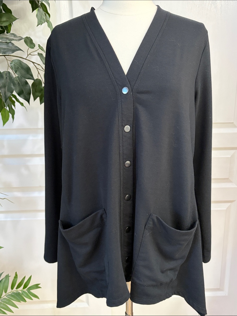 LOGO Lounge French Terry Snap Front Cardigan ~ Black